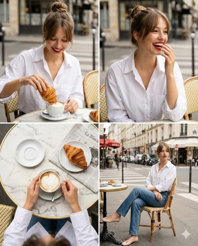 Parisian Cafe Multi-Panel Grid for Identity Preservation — output