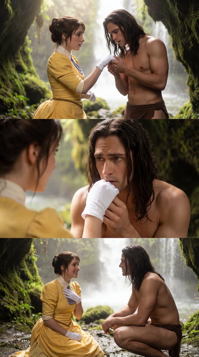 Product Marketing - Tarzan and Jane Cosplay Waterfall Triptych Prompt — output
