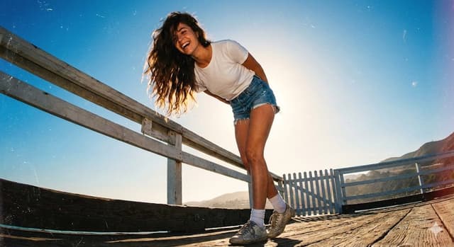 90s Analogue Photo of a Woman on a Sunlit Pier — output