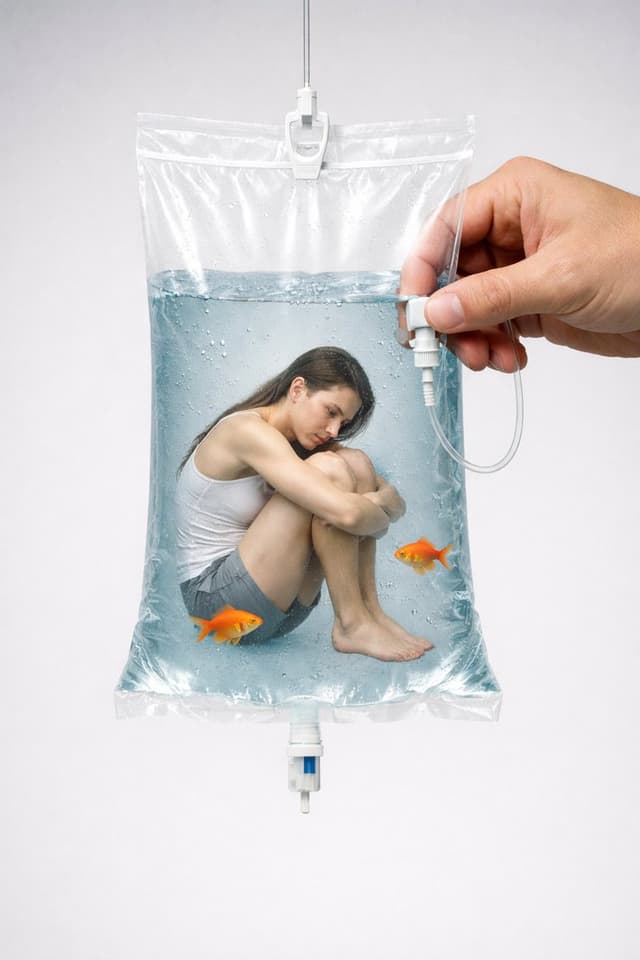 Conceptual Editorial Visual Prompt: Contained Human Aquarium — output