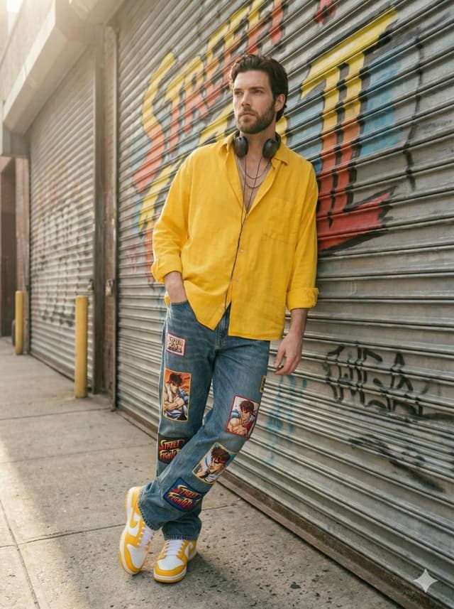 Sunlit Urban Streetwear Portrait with Retro Graffiti — output