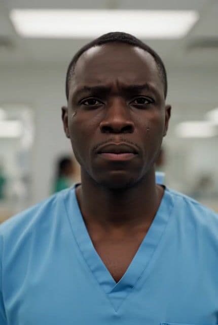 Cinematic POV of stressed Ghanaian healthcare worker prompt — cover