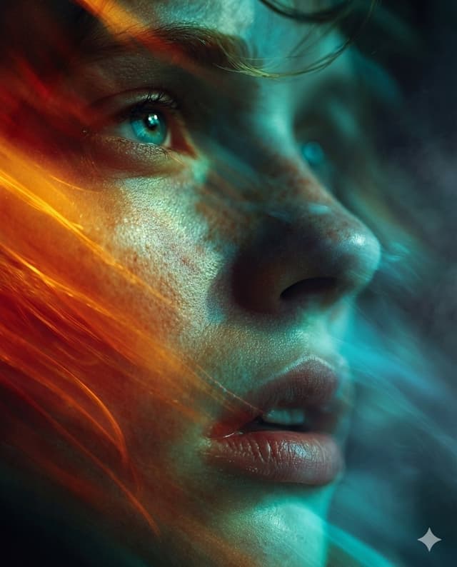Cyber-Cinematic Split Lighting Portrait Prompt — output