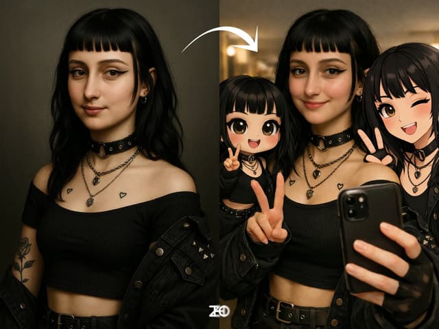 Selfie with 3D Q-version and 2D Illustration of a Person — output