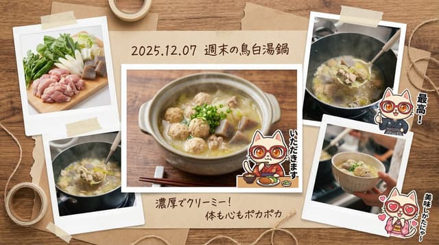 Japanese prompt for transforming a cooking photo into a scrapbook collage — output