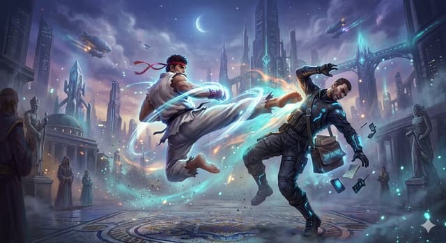 Game Asset - Ryu Performing Tatsumaki Senpukyaku on a Spy in Final Fantasy Style — output