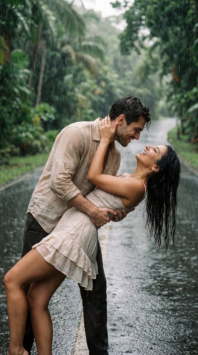 Cinematic Rain Dance Romance Film Still — output