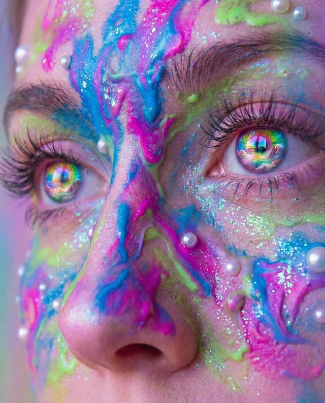 Surreal Portrait with Rainbow Irises and Melted Paint — output