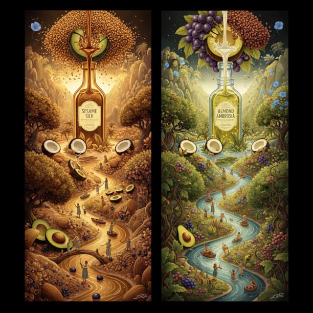 Surrealist Diptych of Sesame and Almond Oil Landscapes — output
