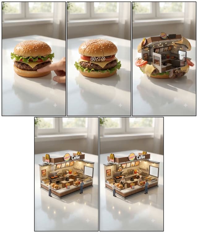 Comic / Storyboard - Cheeseburger to Mini Café Transformation — output
