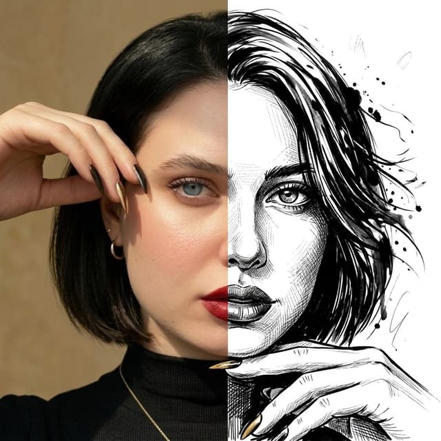 Profile / Avatar - Split Face Photo and Ink Illustration — output