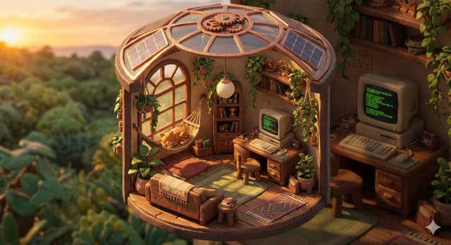 Game Asset - Isometric Solarpunk Cozy Room Diorama Prompt — output