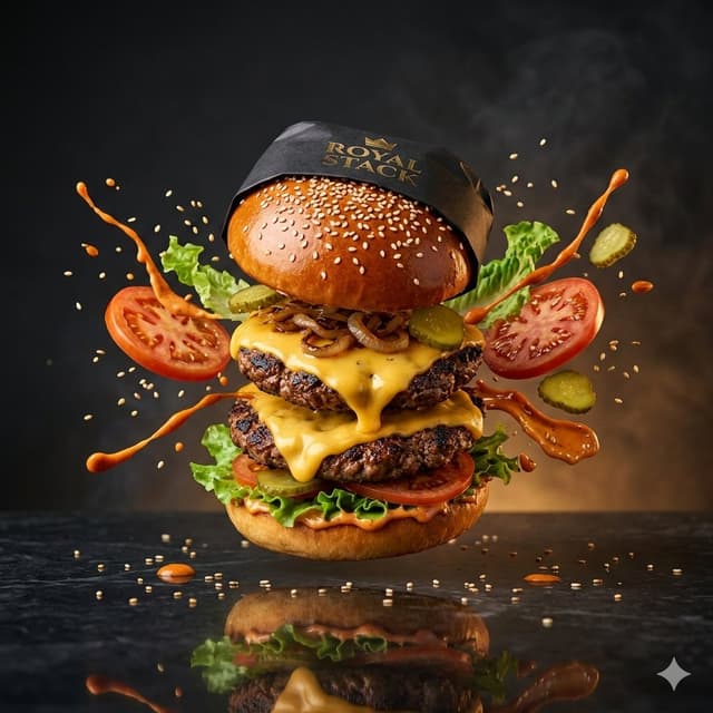 E-commerce Main Image - High-Speed Commercial Luxury Burger Photography — output