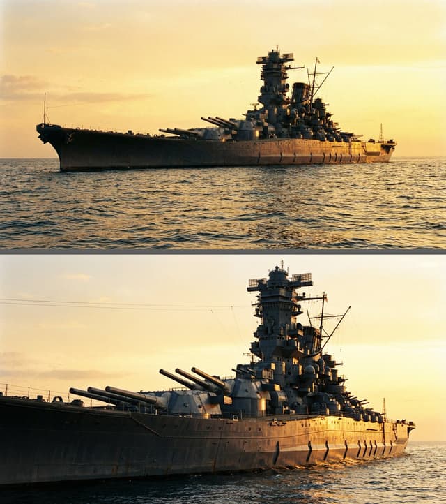 Colossal battleship at dawn illustration prompt — output