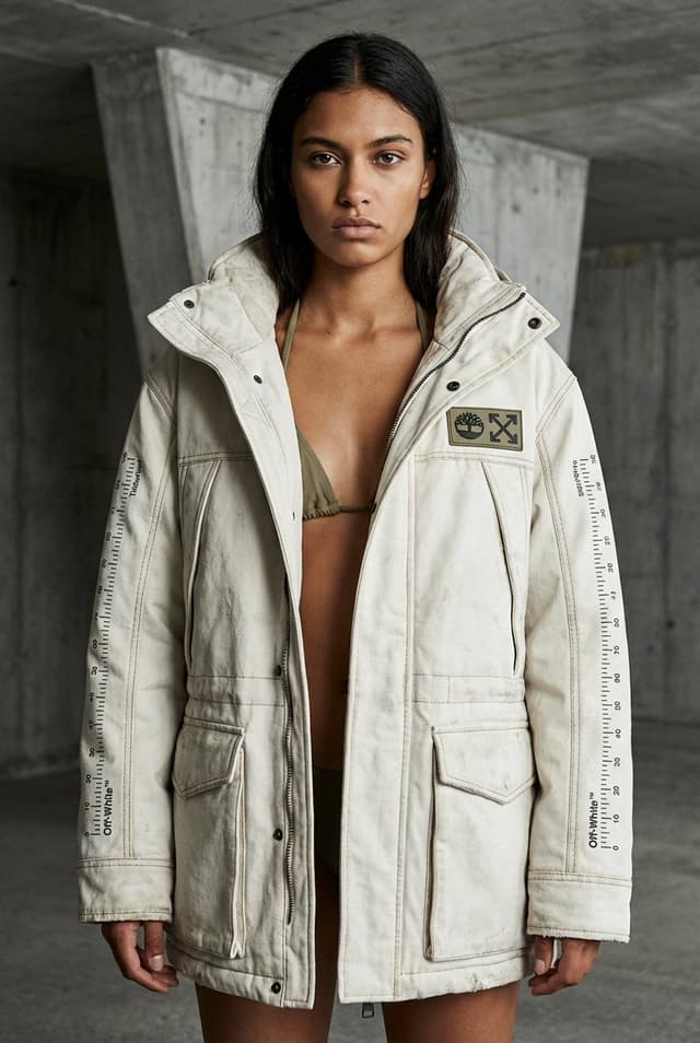 Product Marketing - Off-White × Timberland Industrial Work Alpine Parka Editorial Prompt — output
