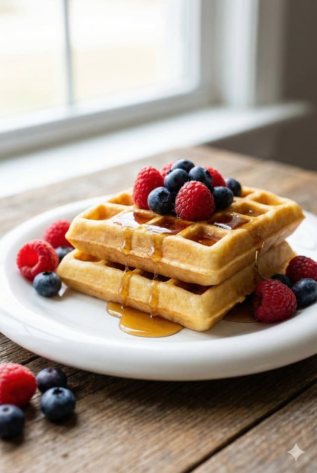 E-commerce Main Image - Eye-Level Belgian Waffles Food Photography Prompt — output