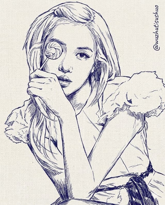 Dual-Style Artistic Sketch with Embroidery and Ballpoint Pen Textures — output