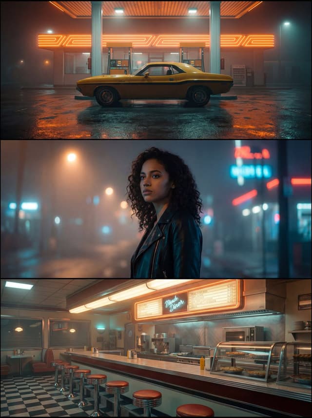 Neo-Noir Synthwave Triptych Montage — output