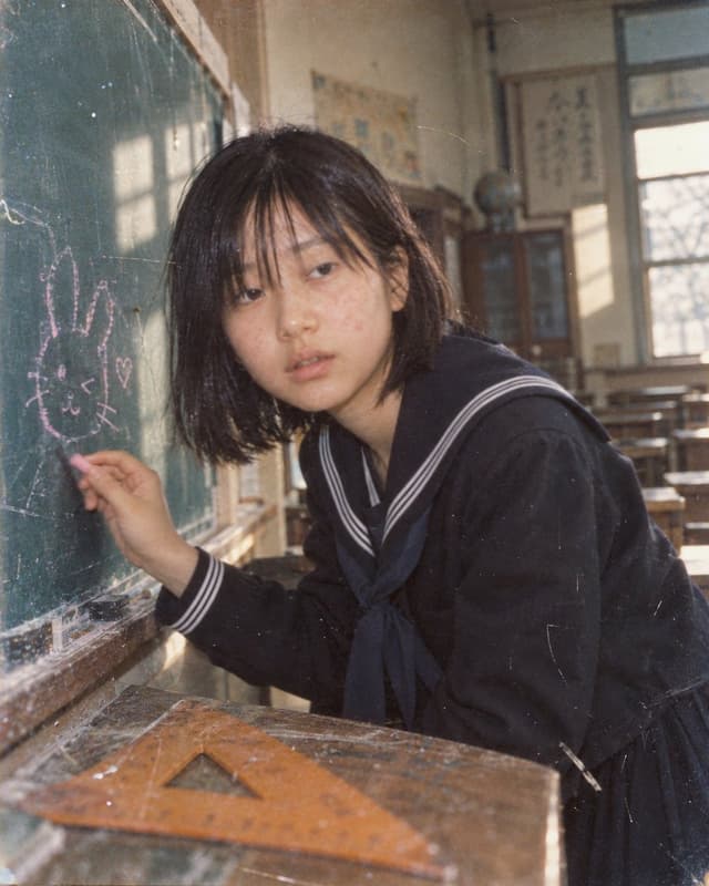 Profile / Avatar - Nostalgic Schoolgirl Drawing on Chalkboard — output