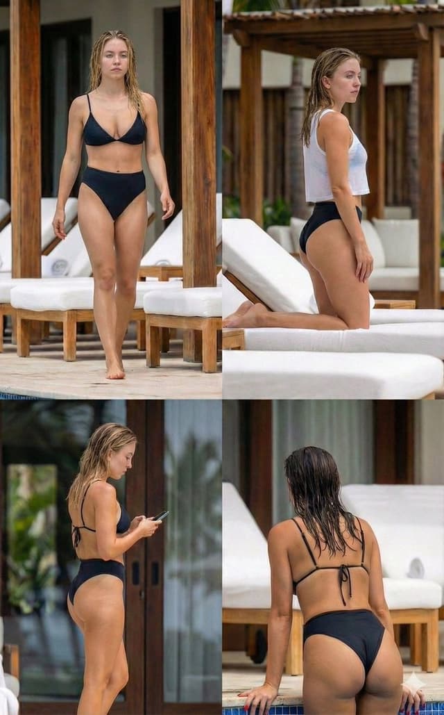 Sydney Sweeney Poolside 2x2 Grid Collage Prompt — output