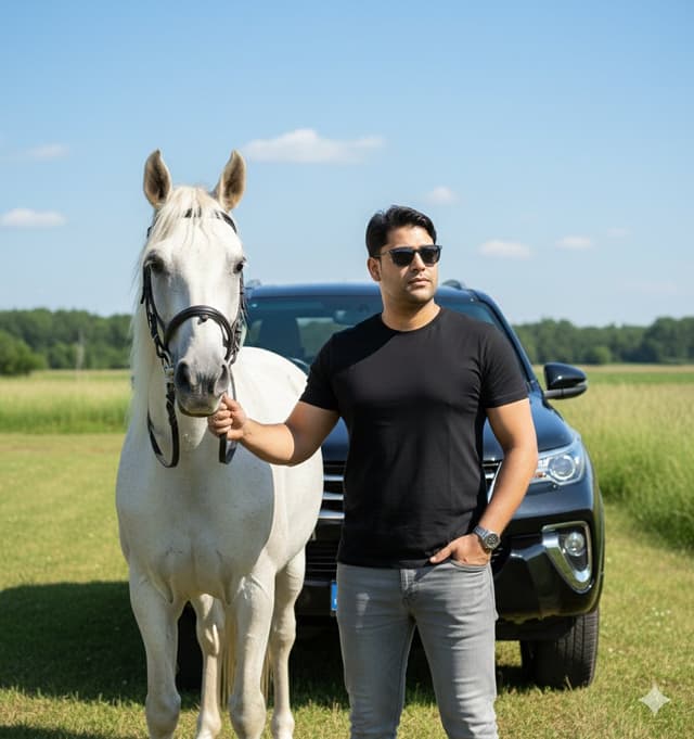 Image Generation Prompt for Man with Horse and Car — output