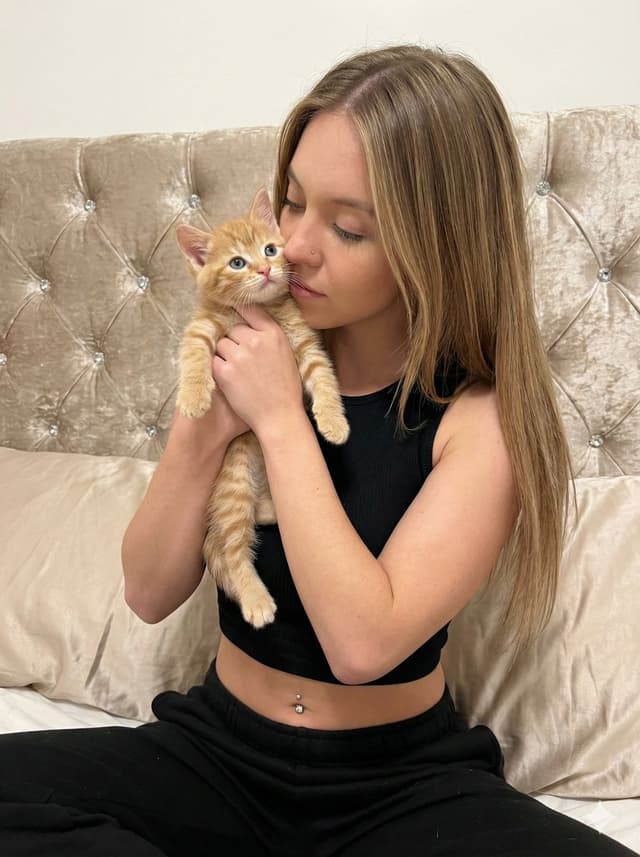 Photorealistic Portrait of Sydney Sweeney with a Kitten — output