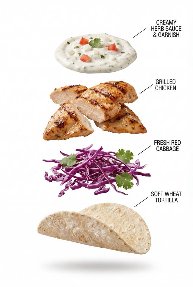 Infographic / Edu Visual - Exploded View Grilled Chicken Taco Product Photography — output