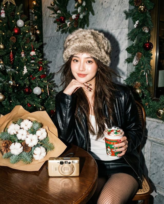 Y2K Flash Portrait in Christmas Café Prompt — output
