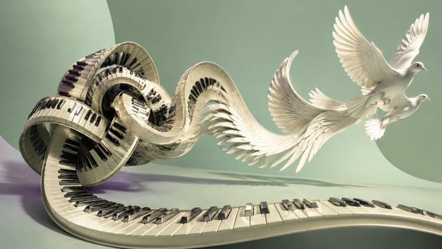 Social Media Post - Piano Keyboard Transforming Into Doves — output