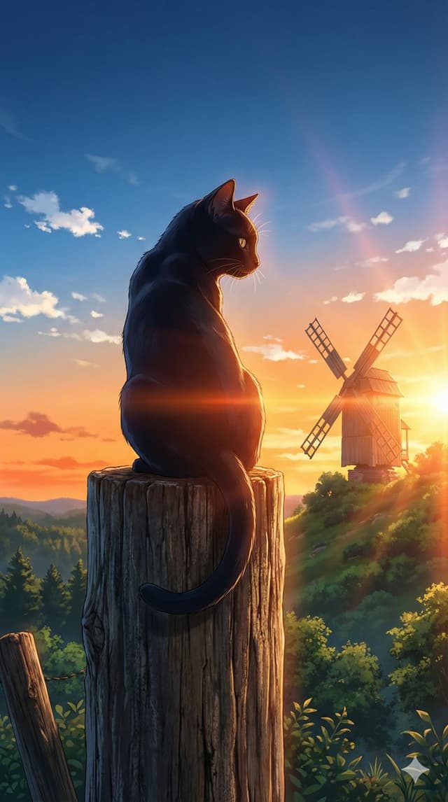 Black Cat on Wooden Post Scene — output