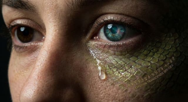 Alien-human hybrid sorrow portrait — output