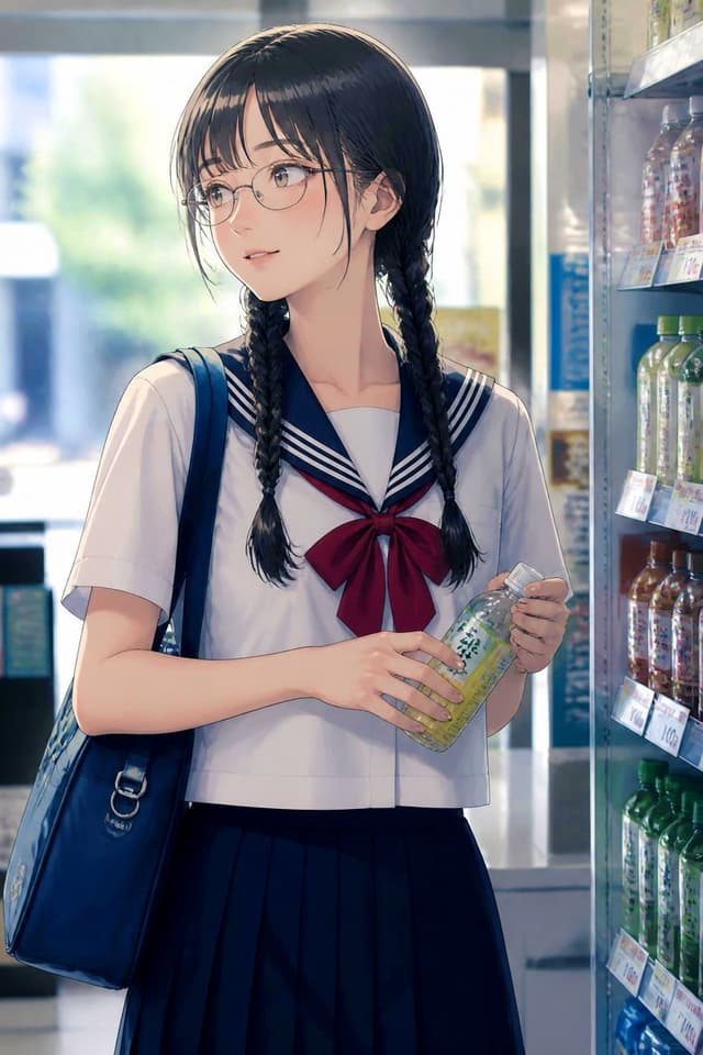 Social Media Post - Anime Schoolgirl in Convenience Store — output