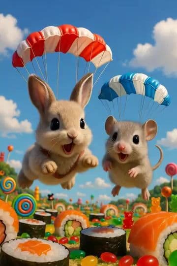 Bunny and Mouse Skydiving into Sushi Kingdom — cover
