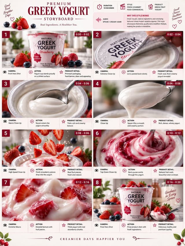 Comic / Storyboard - Premium Yogurt Commercial Storyboard — output
