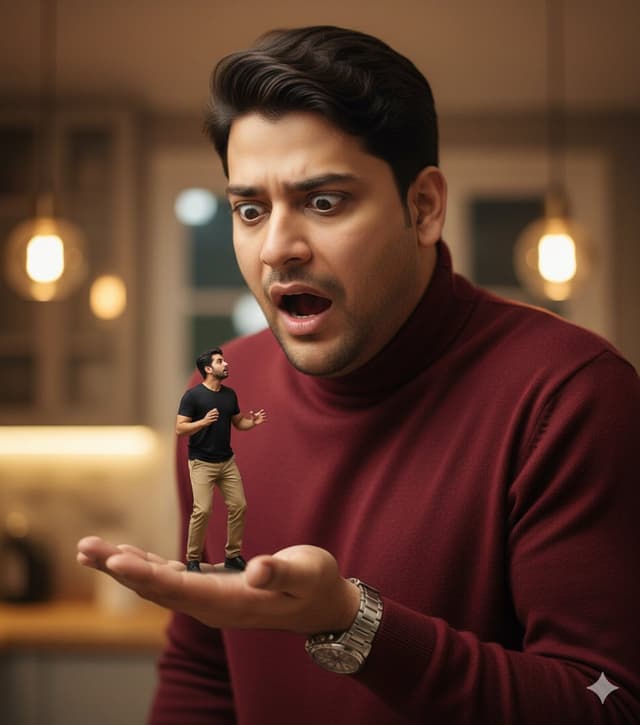 Surrealist Forced Perspective Giant/Miniature Man Prompt — output