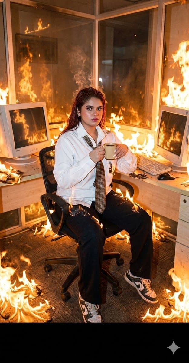 Comic / Storyboard - Absurdist Office Workspace Fire — output