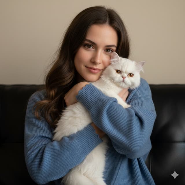 Ultra-Realistic Portrait of Woman Hugging a Persian Cat — output