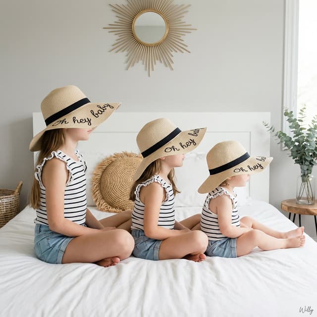 Bohemian Sisters Portrait with Floppy Hats and Signature — output