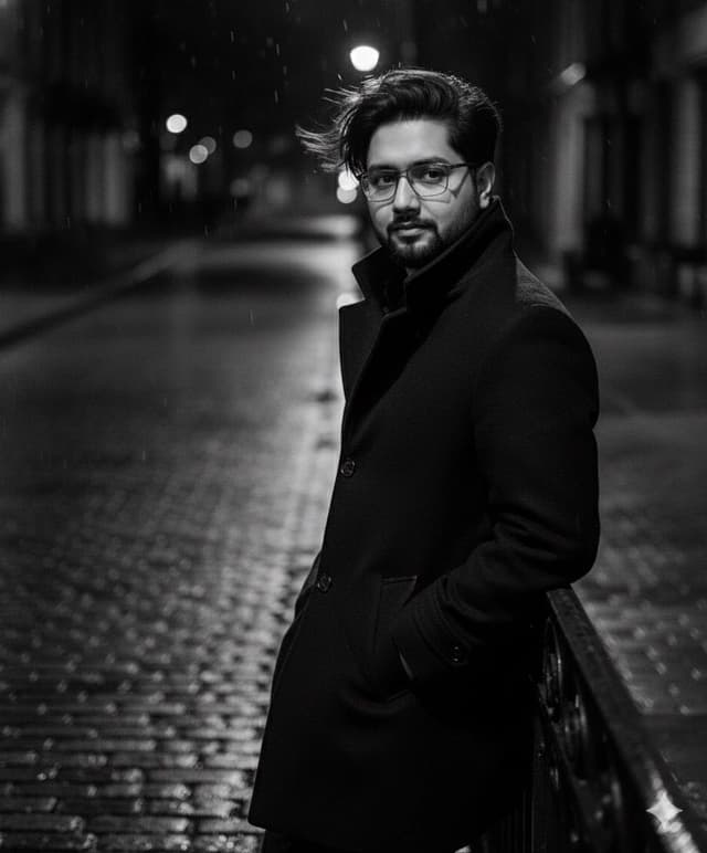 High-fashion black-and-white editorial portrait — output