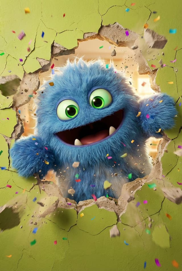 Game Asset - 3D Fluffy Monster Bursting Through Wall — output