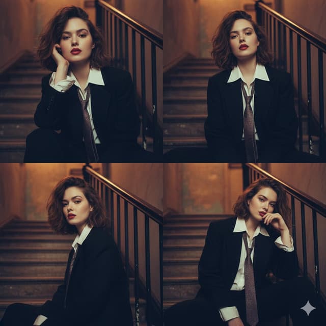 Moody 2x2 editorial collage of an androgynous woman — output