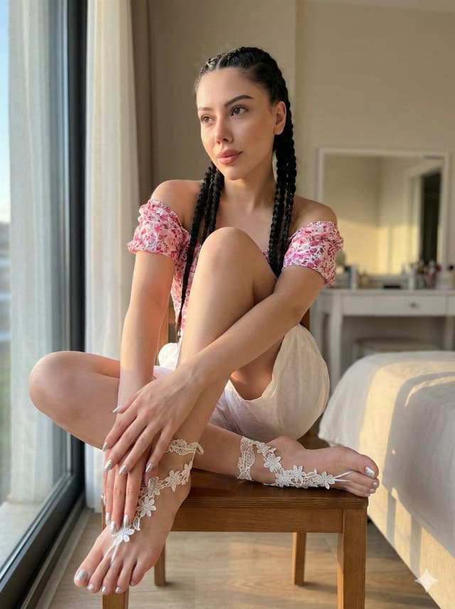 Social Media Post - Sunlit bedroom portrait with floral foot jewelry — output