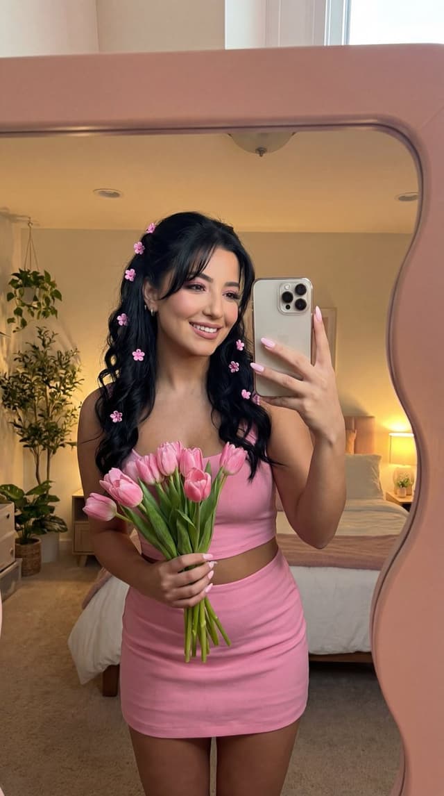 Profile / Avatar - Coquette Mirror Selfie with Pink Flowers and Identity Lock — output