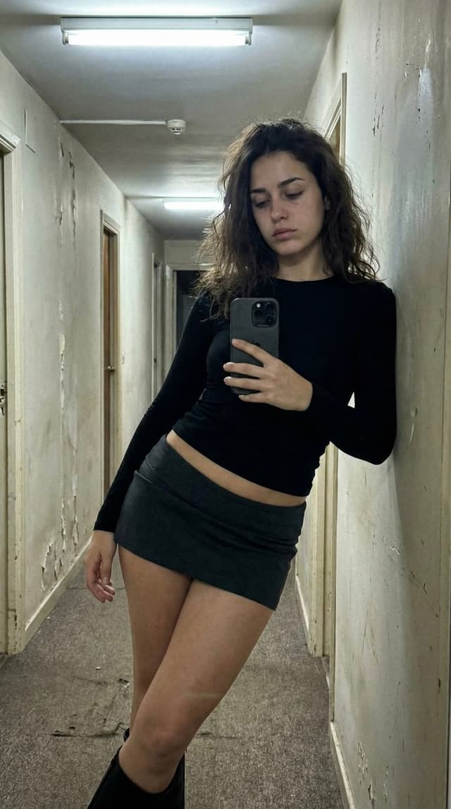 Social Media Post - Ultra Photorealistic iPhone Selfie in an Empty Hallway — output