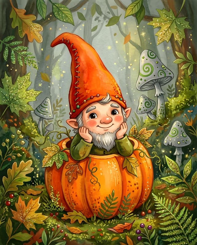 Comic / Storyboard - Whimsical Gnome Pumpkin Illustration — output