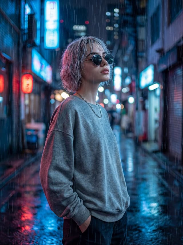 Cinematic Neon Rain Portrait Prompt — output