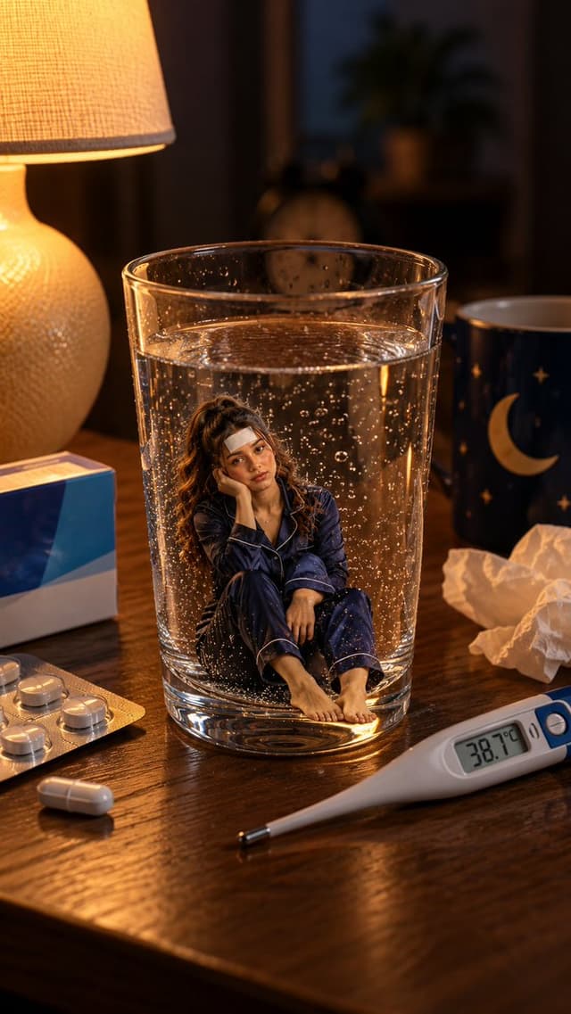 Social Media Post - Miniature Fever Patient in Water Glass — output