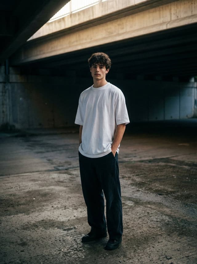 Profile / Avatar - Moody urban portrait under a concrete overpass — output
