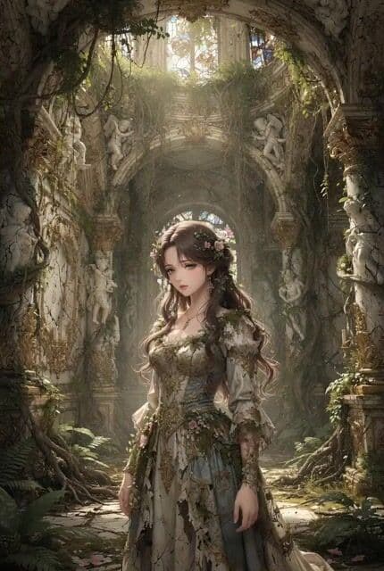 Anime Realism Portrait in Overgrown Rococo Palace — cover