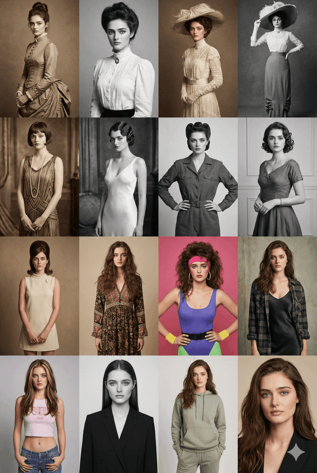 Infographic / Edu Visual - 16 Decades of Fashion Portrait Grid Prompt — output